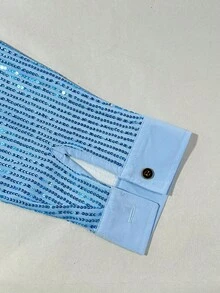 Manfinity AFTRDRK Men's Fashionable Party Sequin Long Sleeve Shirt - Blue - View 3