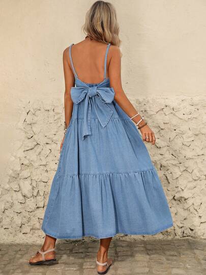 Brillora Women's Casual Ruffled Hem Spaghetti Strap Denim Dress, Summer  Summer Dress  Spring Dress Women Easter Dress Women  Festival Dresses Elegant Dresses For Party Party Dresses For Women  Beach Dress  Beach Dresses For Women Bridesmaid Dress Elegant Dress Women Casual Dresses For Women  Summer Holiday Outfits  Vacation Dresses Beach Vacation Outfits For Women Blue Dresses Women Vacation Dress