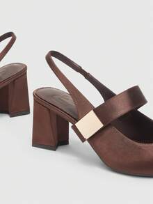 CUCCOO BIZCHIC Chaussures à talon épais à bout pointu, mode et confortables pour les déplacements et les vacances, avec boucle carrée simple en tissu sardine marron café - Marron - Voir 8