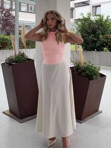Jeta Ari Solid Color Pleated Slim Fit Tank Top For Summer - Baby Pink - View 5