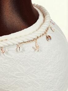 Amplova 2pcs Women's Vacation Outfit, Sexy Backless Design, Fashionable - White - View 5