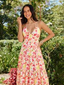 KARISMINA 女士优雅浪漫露背印花休闲连衣裙，春夏款 - 彩色 - 查看 6