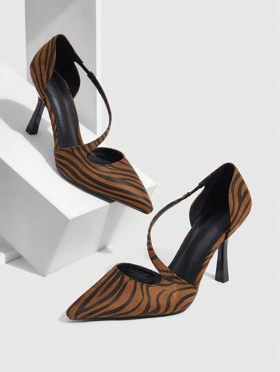 CUCCOO SZL Women Shoes Pointed Snake Strap Leopard Print High Heels