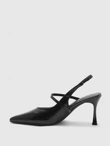 CUCCOO BIZCHIC 蛇纹露跟鞋，法式优雅尖头高跟凉鞋 - 黑色 - 查看 10