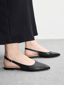 CUCCOO BIZCHIC Women's Fashionable Black Pointed Toe High Heel Shoes, Backless Buckle Strap Slim Heel Pumps For Work - Black - View 4