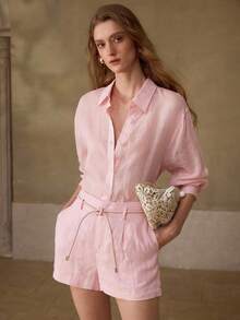 MOTF PREMIUM LINEN CASUAL/DATE/VACATION SHORTS, SPRING/SUMMER - Pink - View 3