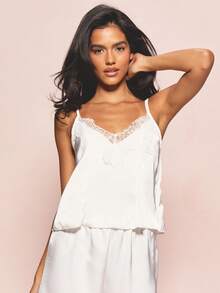 MISSGUIDED Lace Trim Chiffon Camisole And Wide Leg Palazzo Sleep Set Lounge Nightwear Pajama Set - White - View 5