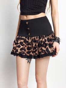 Bloopia Women's Leopard Print Lace Patchwork Sexy Mini Skirt, Summer - Multicolor - View 4