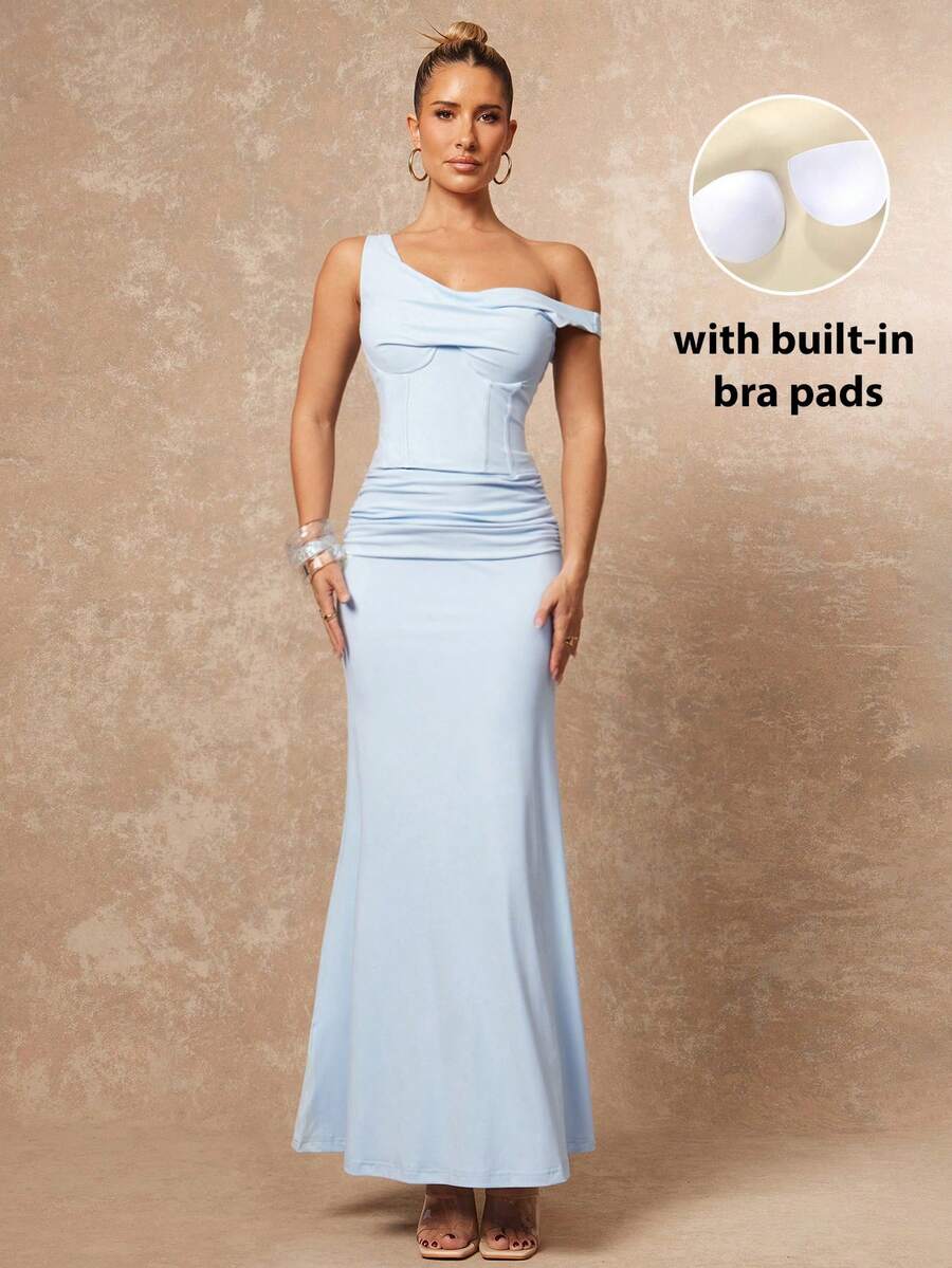 Lumalex Trang phục dự tiệc Lễ Tạ ơn sang trọng, kín đáo, lấp lánh, thích hợp cho các buổi tiệc tùng, lễ hội âm nhạc, đi biển, nghỉ mát, phong cách Bohemian, BOHO, đi biển, ngoài trời, tiệc cưới nhiều lớp, lễ trưởng thành, bãi biển, màu xanh nhạt trơn, cổ bất đối xứng, có đệm ngực tích hợp, đầm ôm eo, đầm lệch vai, đầm dài ôm sát, đầm maxi, đầm thanh lịch, đầm dự tiệc cưới mùa thu, đầm mùa hè, đầm sang trọng. - Màu xanh nhạt - Xem 1