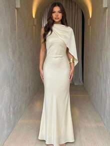 Aloruh Women's Sleeveless Waist Cinched Backless Dress, Elegant & Fashionable - Apricot - View 5