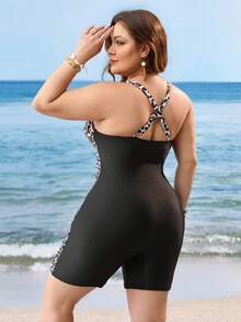 Swim Lushoire Áo tắm liền thân cỡ lớn Lushore 2026 mới, thời trang đi biển mùa hè, họa tiết da báo, xếp ly bên hông, dây đeo dày có thể điều chỉnh, giúp thon gọn vóc dáng, phù hợp cho cả thị trường châu Âu và Mỹ. - màu đen - Xem 2