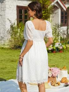 SHEIN Maternity V-Neck Short Sleeve Twist Ruffle Trim Dress, Summer - White - View 2