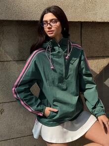 MainGRL 女士立领拉链半开襟休闲百搭日常长袖外套 - 綠色 - 查看 4