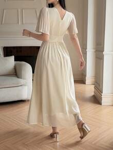 Feyla 女士优雅派对水晶装饰长裙 - 鵝黃色 - 查看 2