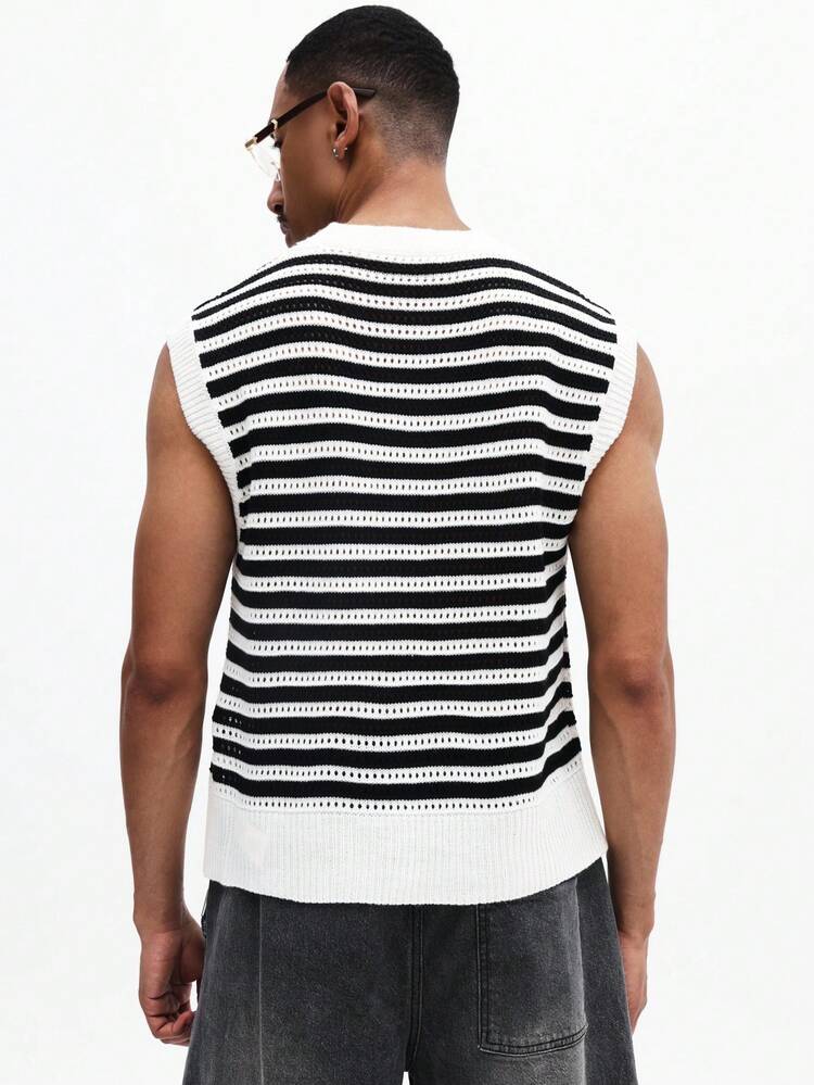 Colete listrado sem mangas em malha com gola redonda