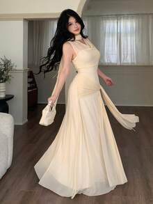 Feyla Vestido sin mangas elegante con lazo para mujer - Crema - Ver 1