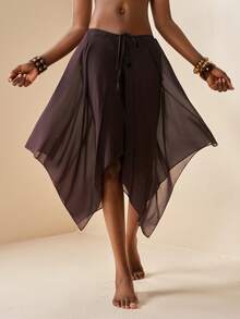 Zivah 2026 女士休闲沙滩度假薄纱方巾罩衫，棕色 - 棕色 - 查看 7