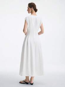 Aalyst Women's V-Neck Waist Cinching Dress, Suitable For Vacation, Commuting, Spring/Summer Wear - Beige - View 2