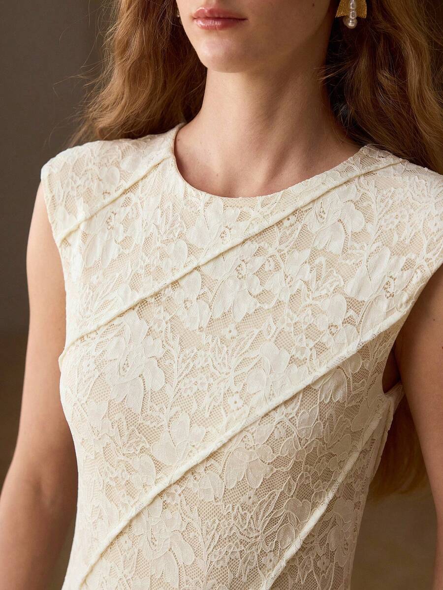 MOTF PREMIUM WOMEN'S ROMANTIC LACE STRUCTURED LONG DRESS, SPRING/SUMMER - Apricot - View 2