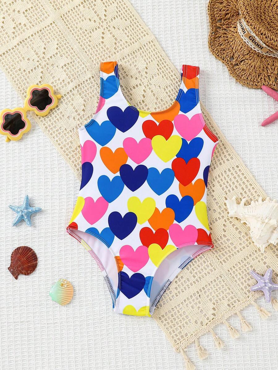Emery Rose Kids Emery Rose Kids Traje de baño de niña con estampado floral y cuello de halter, dulce y casual para primavera/verano - Multicolor - Ver 1