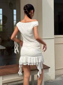 Muchica Apricot Knit Lace Top & Skirt 2 Pieces Set - Khaki - View 7