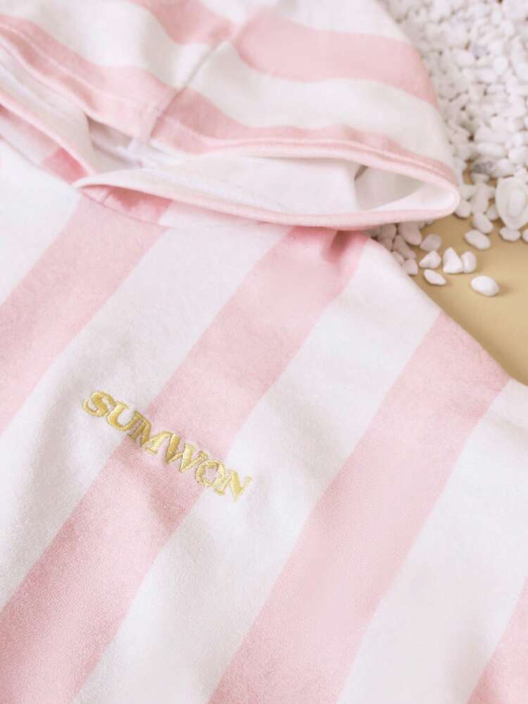 Girls Striped Terry Beach Cover Up Hooded Poncho Summer Towelling Pool Swim Coverup