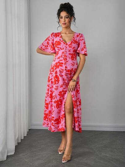 Momance Elegant Floral Print Maternity Dress For Summer