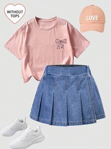 SHEIN 少女时尚复古可爱褶皱设计蓝色牛仔短裤，休闲度假风 - 藍色 - 查看 4