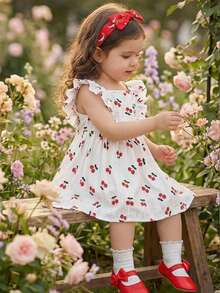 SHEIN Vintaside Kids 这款粉白格纹吊带连衣裙，搭配可爱的草莓印花，营造出清新自然的氛围。肩部饰以荷叶边，完美诠释了夏日时尚优雅活泼的气质。A字版型，采用轻盈透气的面料，适合假日派对、周岁婚礼、景区游览、拍照等各种场合穿着。 - 白色 - 查看 4