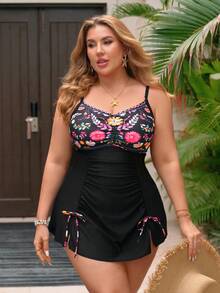 Swim Lushoire Plus Size Women's Printed Tankini Swimwear 2 Pieces Set, Suitable For Beach, Pool, Vacation, Yacht Party - Multicolor - View 6