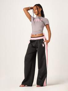 Missguided x Playboy Áo thun ngắn tay cổ tròn cho nữ, chất liệu gân nổi, xếp ly hai bên, in logo. - Xám - Xem 3