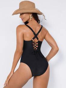 Shapewave Women's Solid Color Minimalist Everyday One-Piece Swimsuit - Black - View 9