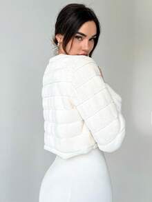 Aloruh 秋冬季约会之夜开襟短款毛绒外套 - 白色 - 查看 3