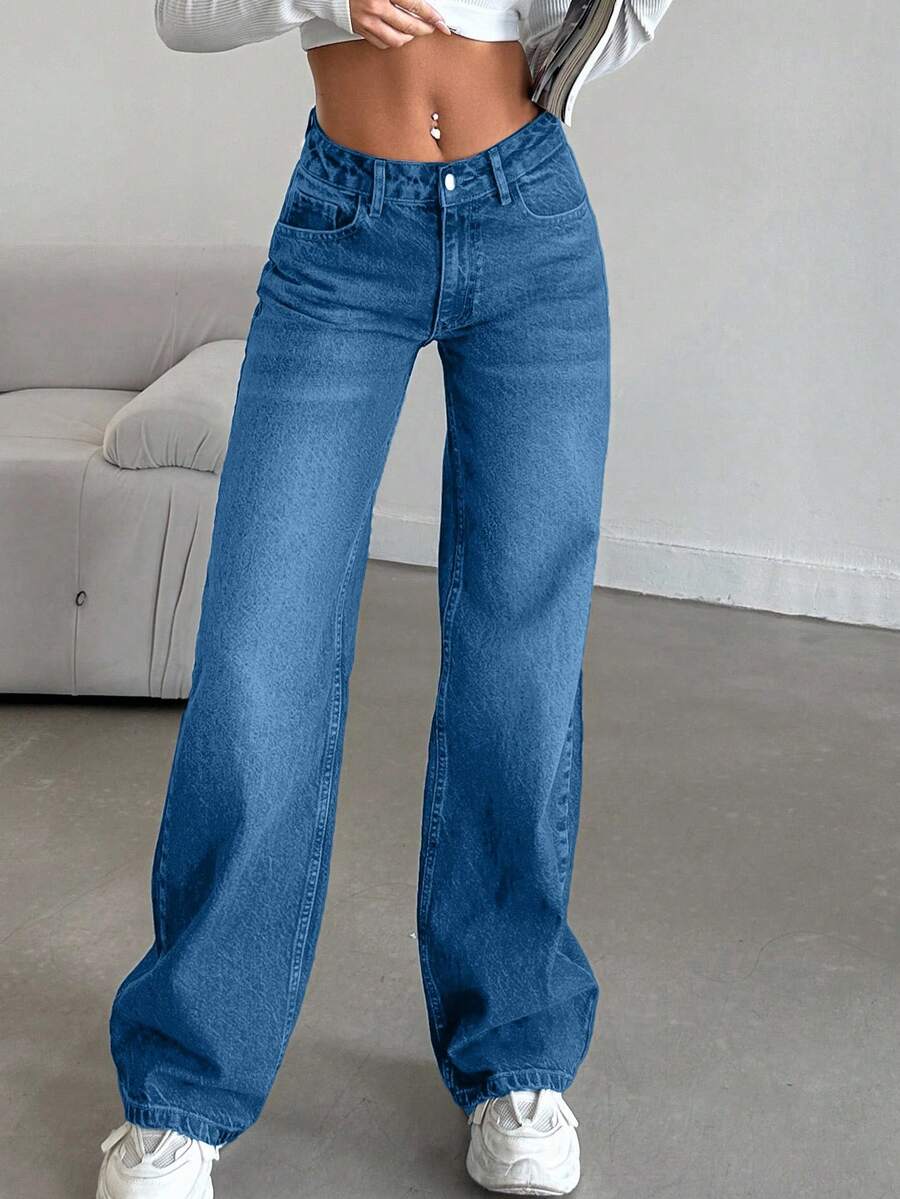 VAQUEROS AZULES DE CORTE Y CINTURA BAJA PARA MUJER, Mujer Alta - azul real - Ver 1