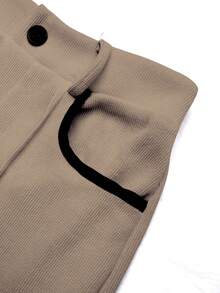 EMERY ROSE Women's Casual Everyday Contrast Trim Button Decorated Pants - Khaki - View 4