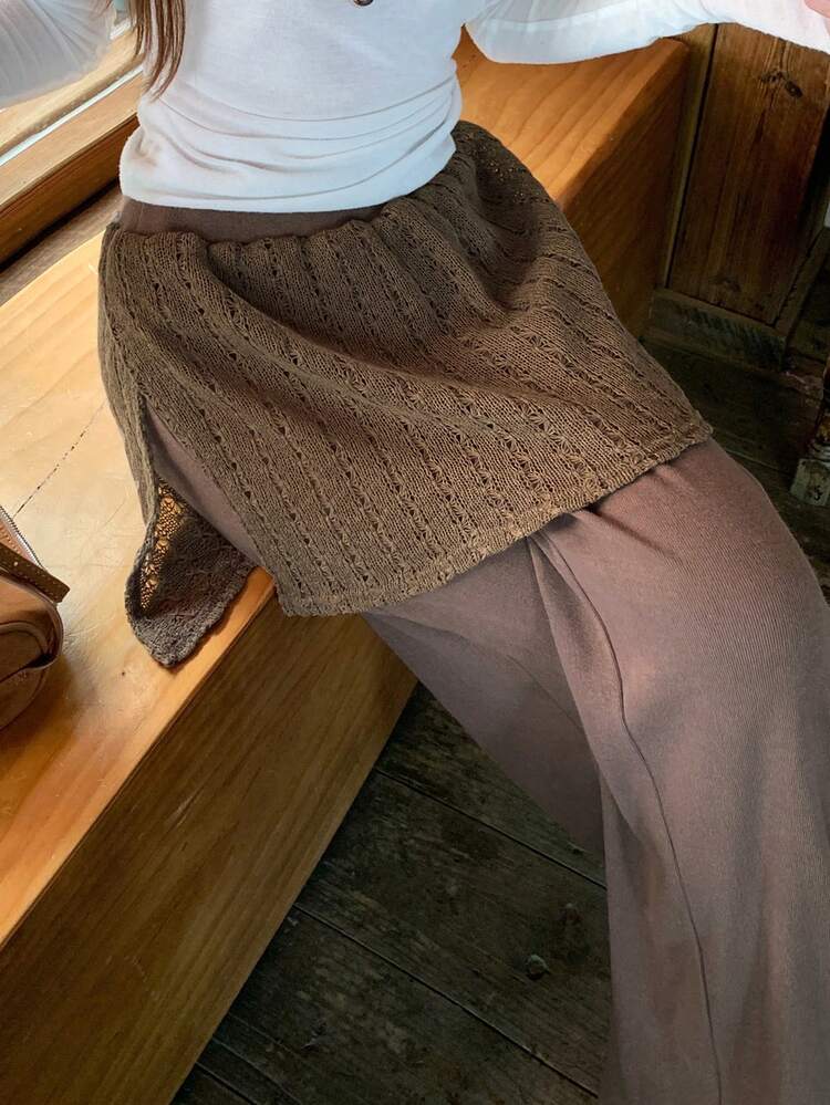 Women's Elegant 2 In 1 Straight Leg Pants, Patchwork Design, Suitable For Spring And Autumn