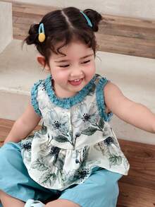 Dazy Kids Infant/Toddler Girls' Vacation All-Over Print Korean Style Sleeveless Shirt & Pants Set - Baby Blue - View 7