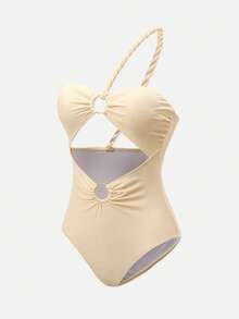 Swim Oasis Women's Hollow Out One-Piece Swimsuit Cover Up & Skirt For Beach Vacation Women's Swim Costume Women Two Pieces Beach Outfit For Women Summer Swimsuit Woman Two Pieces Outfit Women's Holiday Co Ord - Champagne - View 3