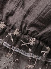 Livesso Lace Patchwork Women's Casual Pants - Coffee Brown - View 6