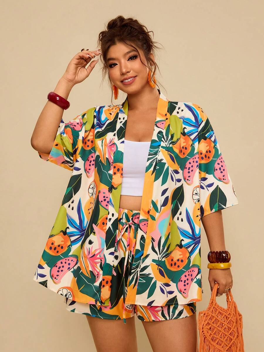 Travachic 大码女式夏季蓝白条纹针织衬衫短裤两件套,夏季女装,夏季女装,女士度假套装,女士夏季衬衫,女士沙滩罩衫 - 彩色 - 查看 1