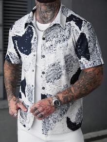 SLATEMANN 男士全印花纽扣短袖休闲衬衫，男士复古风，适合日常休闲、周末旅行、户外活动、探险旅行、轻松的工作环境或半正式场合，可作为男友/丈夫礼物、周年纪念/生日礼物、派对、夏季假期、婚礼、春夏、复活节等场合穿着。男士独特抽象印花短袖纽扣衬衫，时尚上衣，男士短袖纽扣衬衫，抽象男士夏季衬衫，男士短袖纽扣大胆印花衬衫，街头风男士衬衫，男士涂鸦艺术衬衫。 - 彩色 - 查看 3