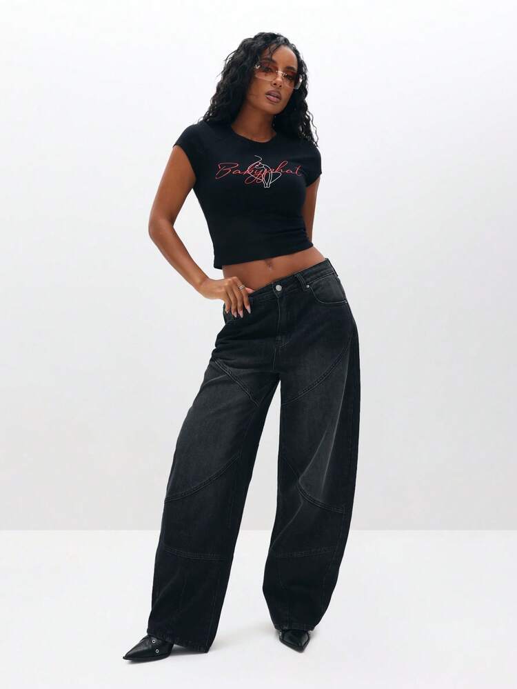 BABYPHAT Plus Size Babygal Heart Print Short Sleeve Crop T-Shirt Stylish Casual Fitted Top