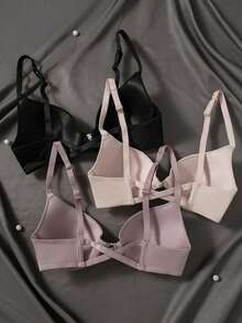 SHEIN 3件套杏色前扣式文胸套装（女士） - 彩色 - 查看 2