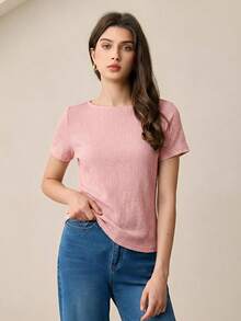 Nuevo suéter de cuello barco color café para el verano, textura de punto, cintura ajustable, lazo decorativo, adecuado para trabajo de oficina, eventos formales, festivales de junio - Rosa 2 - Ver 5