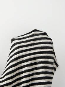 SHEIN Franclia Women's Summer European And American Sexy Vixen High-End Luxurious Design Mature Retro Striped Bodycon Casual/Work Sleeveless Sweater Dress Striped Dress Bodycon Dress Mini Dress Slim Dress Sleeveless Dress - Black and White - View 9