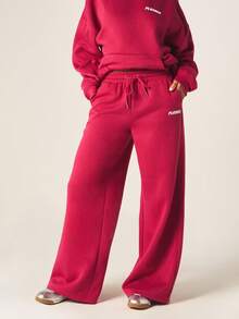 Missguided x Playboy Quần jogger nữ ống rộng có dây rút, in logo, túi bên hông, kiểu dáng thoải mái, thích hợp mặc ở nhà. - Gỗ đỏ - Xem 1
