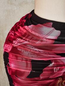 SHEIN ICON Spódnica mini z kwiatowym nadrukiem i frędzlami w dużym rozmiarze, dopasowana, idealna na wakacje, lato i plażę - Wielokolorowe - Zobacz 5