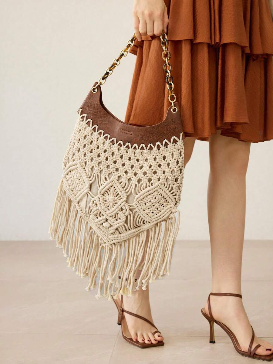 MOTF 时尚度假编织手提袋 - 米色 - 查看 1