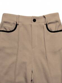 EMERY ROSE Women's Casual Everyday Contrast Trim Button Decorated Pants - Khaki - View 5