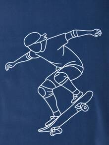 男童滑板印花长袖上衣和紧身裤休闲家居服套装 - 藏蓝色 - 查看 5